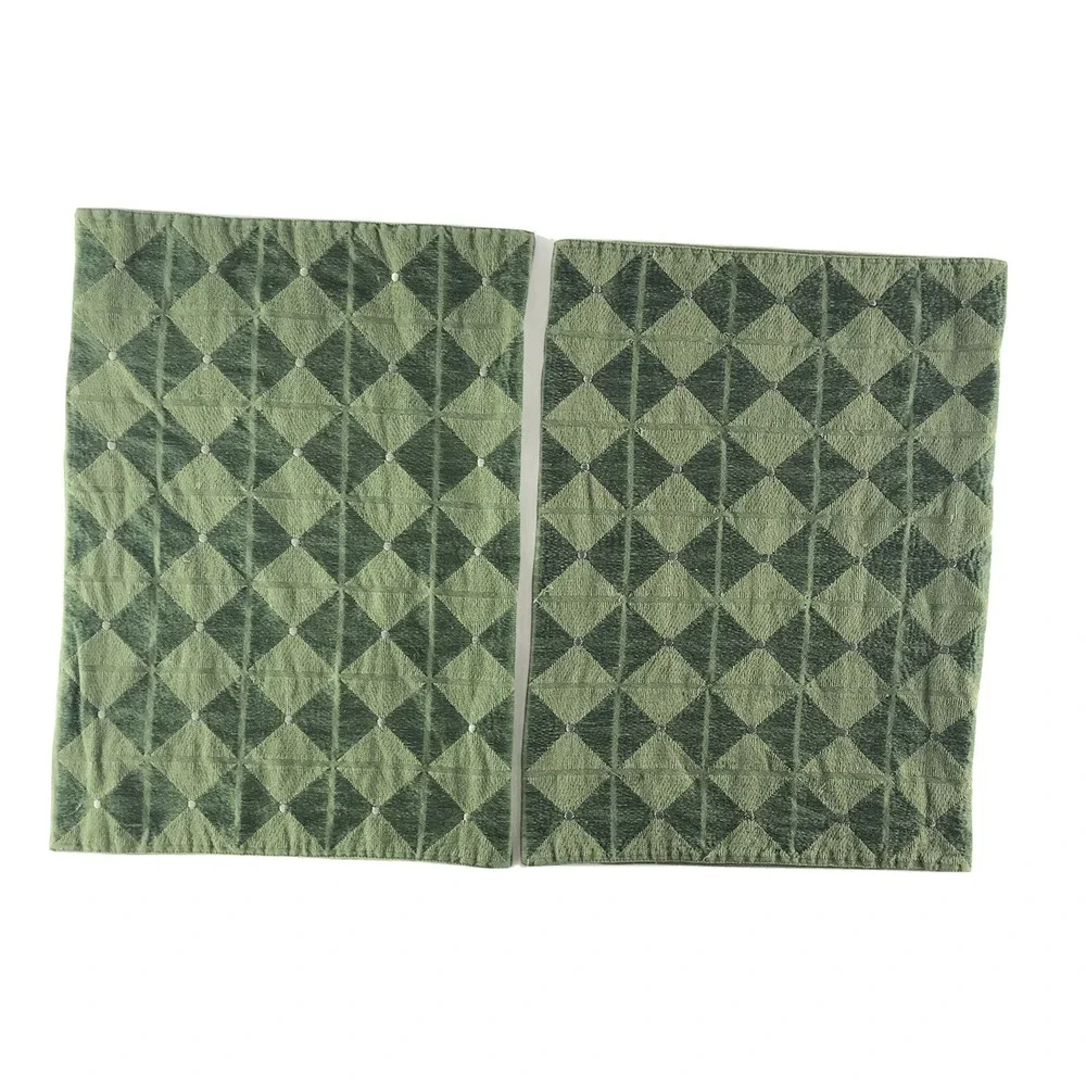 Crate & Barrel Set Of 4 Rectangle Cotton Placemats‎ Green Silver Diamond Pattern